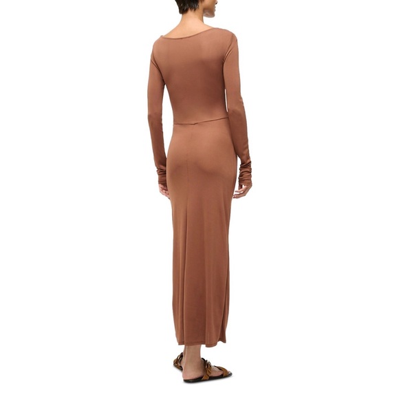 NEW STAUD Gres Dress, midi waterfall ruffle ruched brown tiramisu 4/ Small - Picture 3 of 15